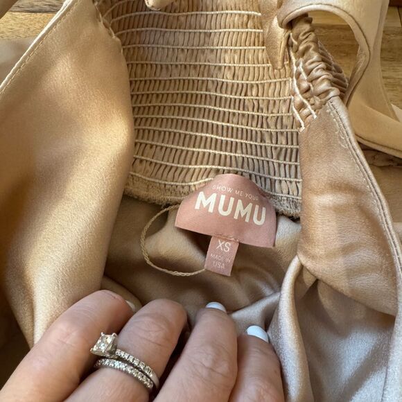 Show Me Your MuMu Women's Claire Midi Dress in Champagne Luxe Satin Size XS - Picture 9 of 10